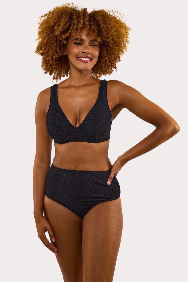 Playful Promises Mila Black Textured High Waisted Bikini Bottom