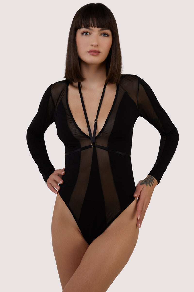 Playful Promises Morgan Black Panelled Mesh And Micro Plunge Body