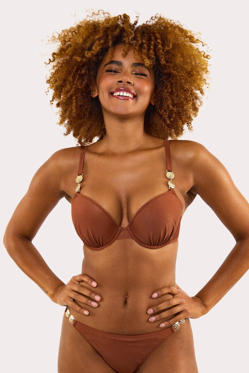 Playful Promises Morgan Bronze Glitter Mix & Match Fuller Bust Plunge Bikini Top