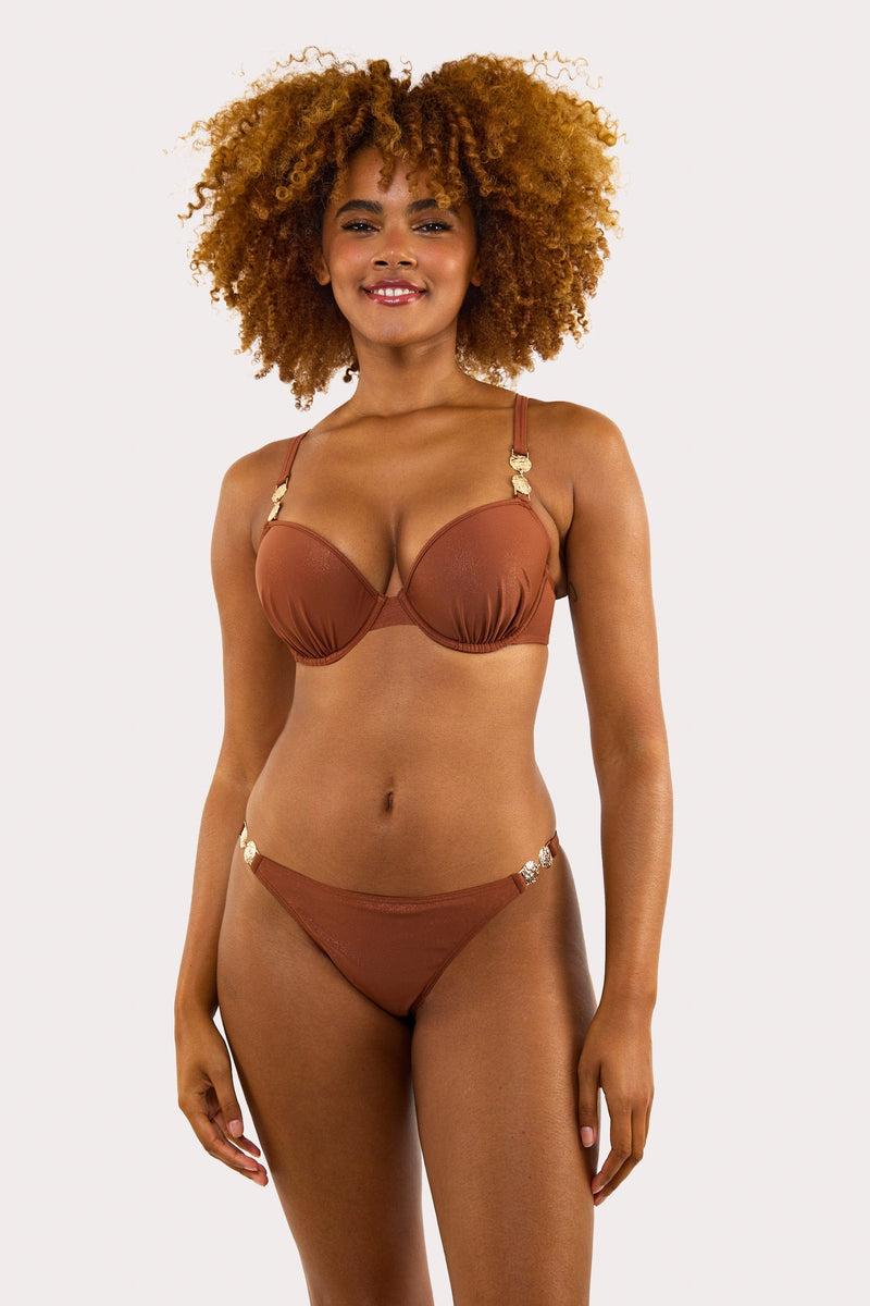 Playful Promises Morgan Bronze Glitter Mix & Match Fuller Bust Plunge Bikini Top