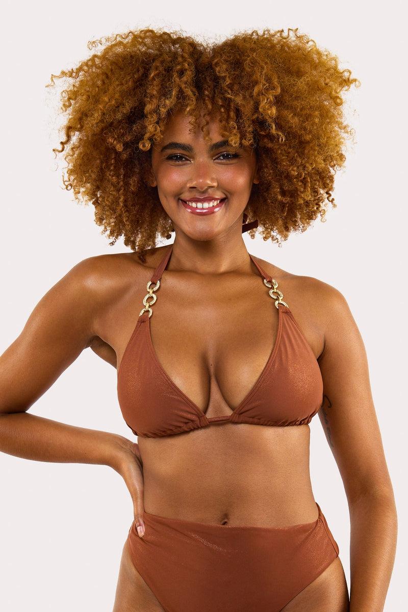 Playful Promises Morgan Bronze Glitter Mix & Match Fuller Bust Triangle Bikini Top