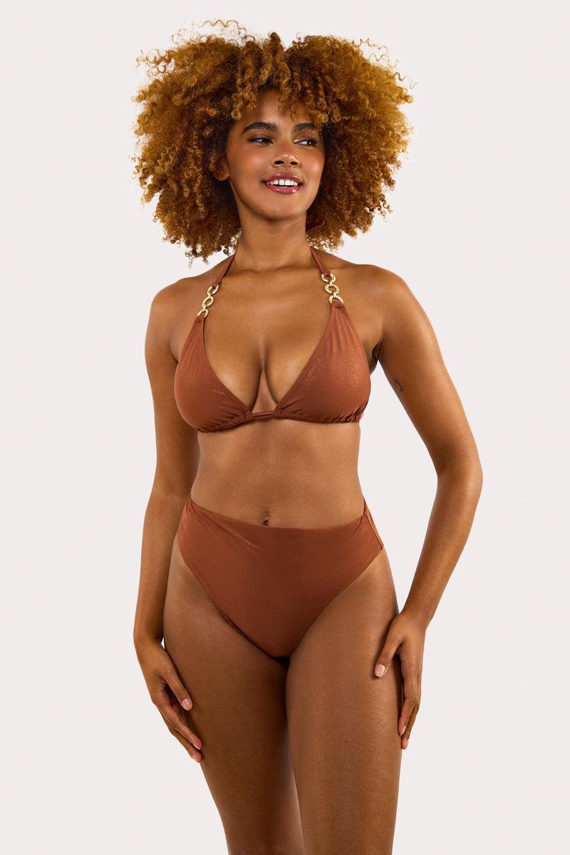 Playful Promises Morgan Bronze Glitter Mix & Match Fuller Bust Triangle Bikini Top