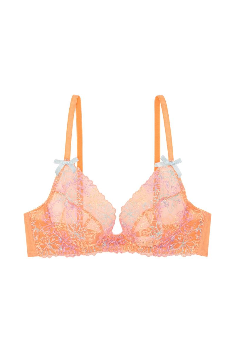 Playful Promises Naomi Orange Floral Embroidered Plunge Bra