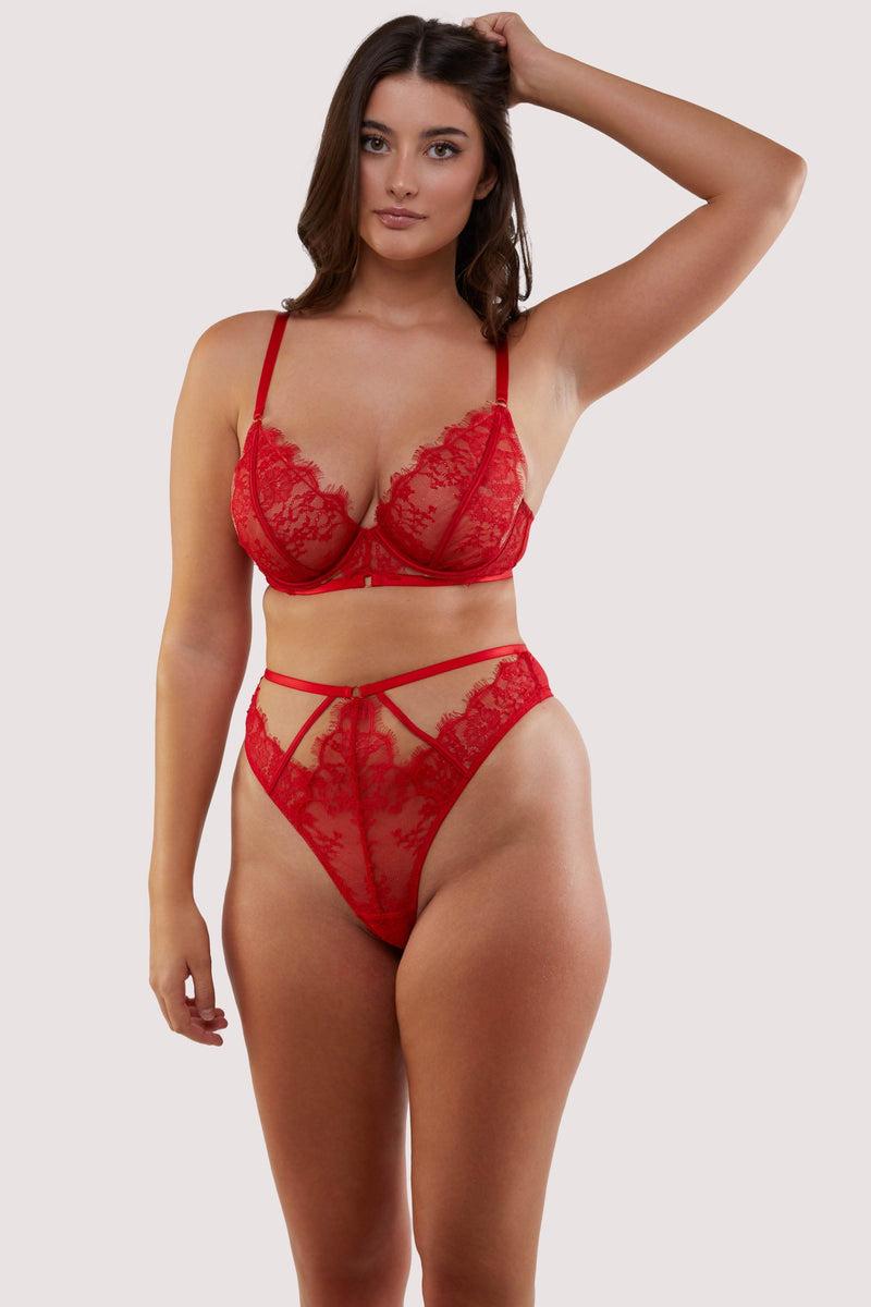 Playful Promises Natalia Red Eyelash Lace Plunge Bra