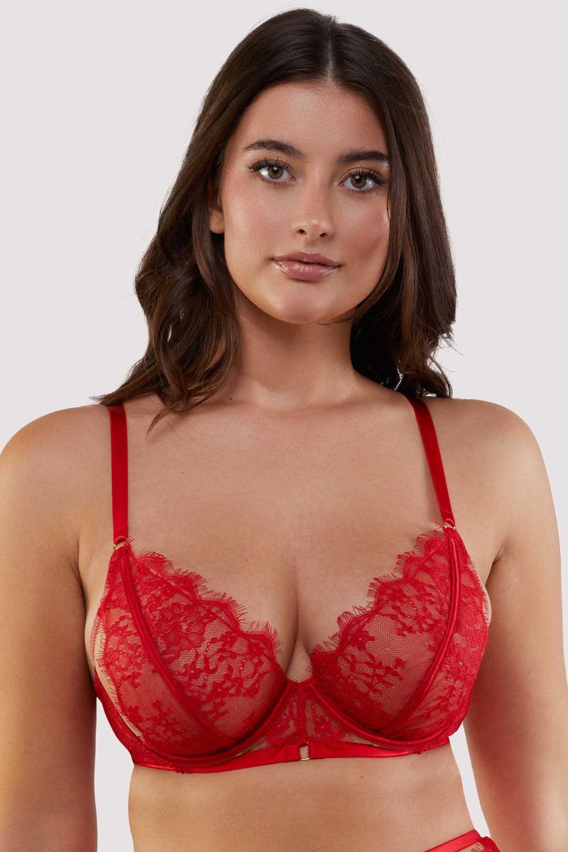 playful promises Natalia Red Eyelash Lace Plunge Bra