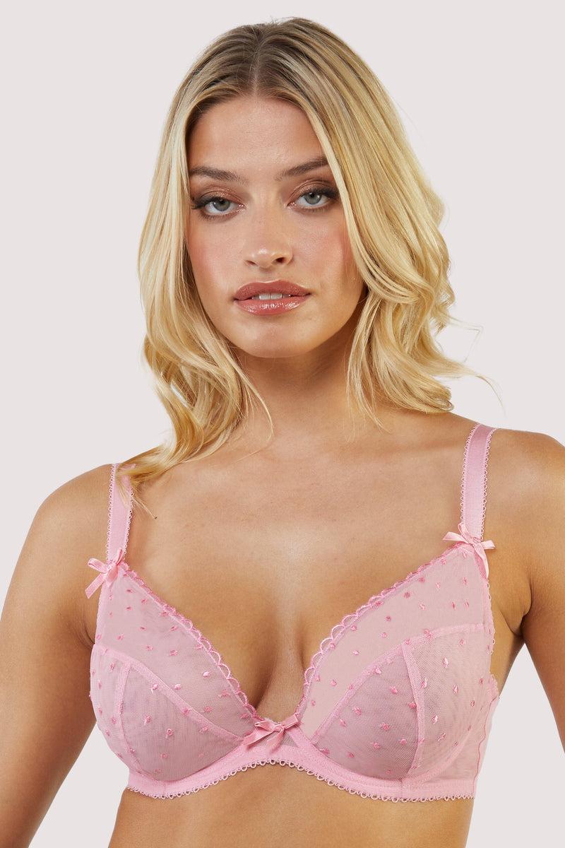 playful promises Nico Dotty Pink Sheer Mesh Plunge Bra