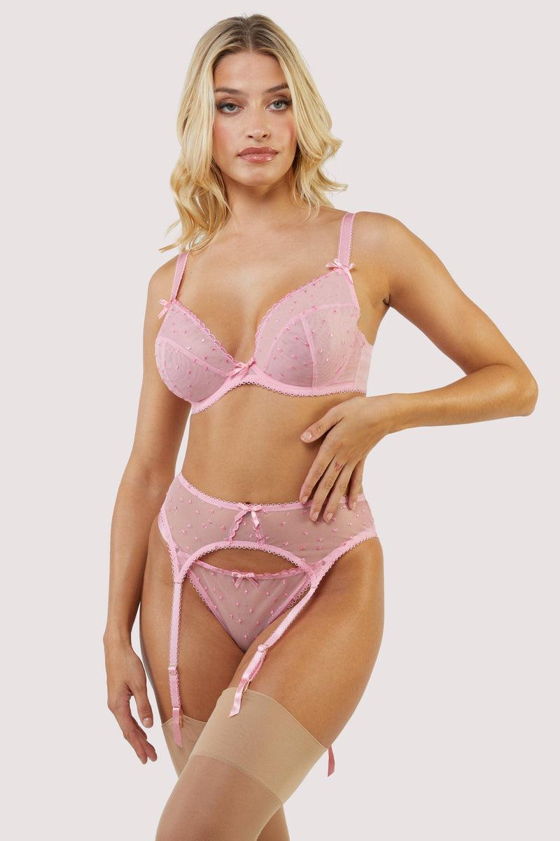 Playful Promises Nico Dotty Pink Sheer Mesh Suspender