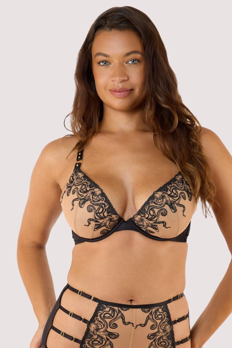 Playful Promises Octopus Black Embroidery Plunge Bra