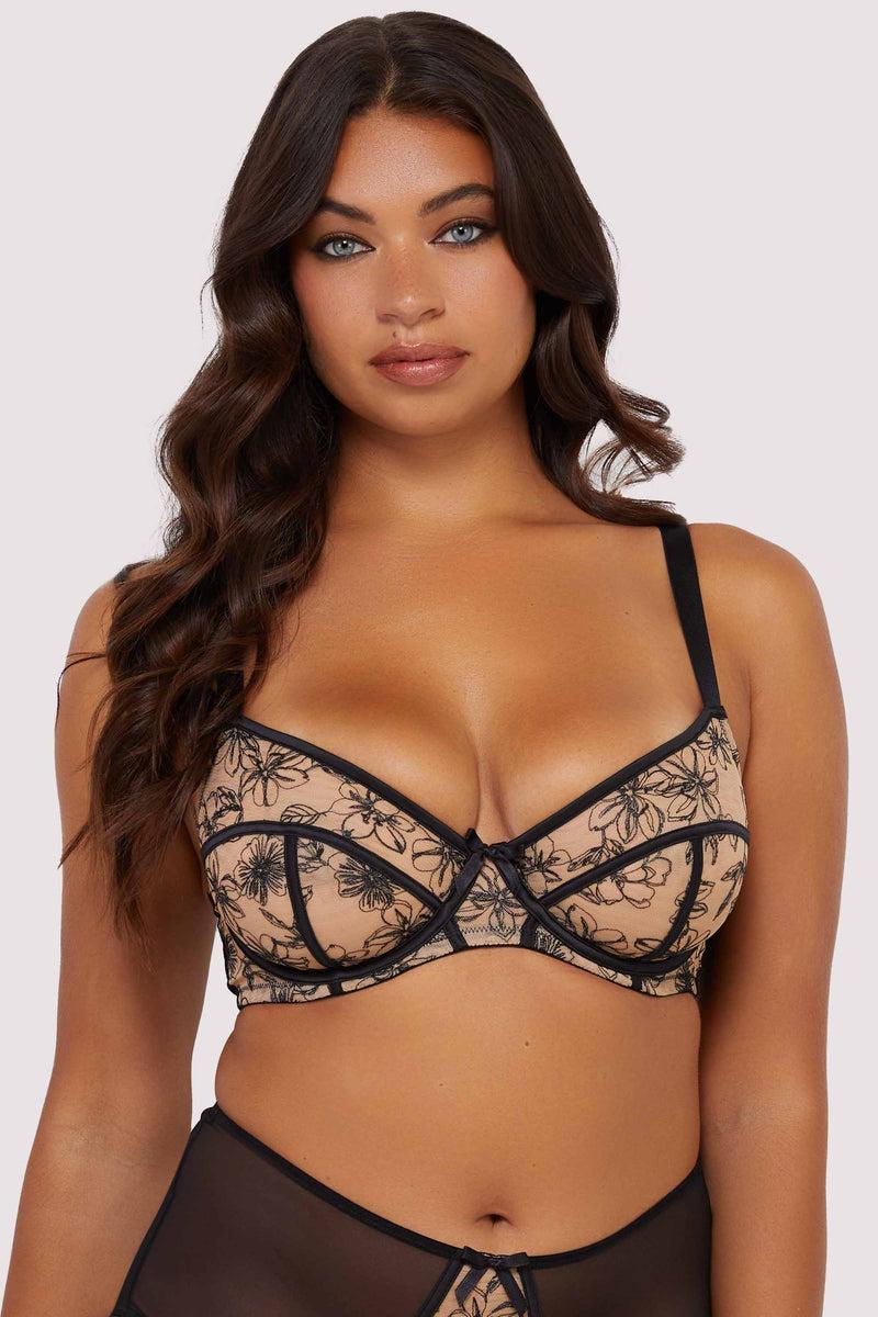 playful promises Olivia Black Contrast Embroidery Balconette Bra