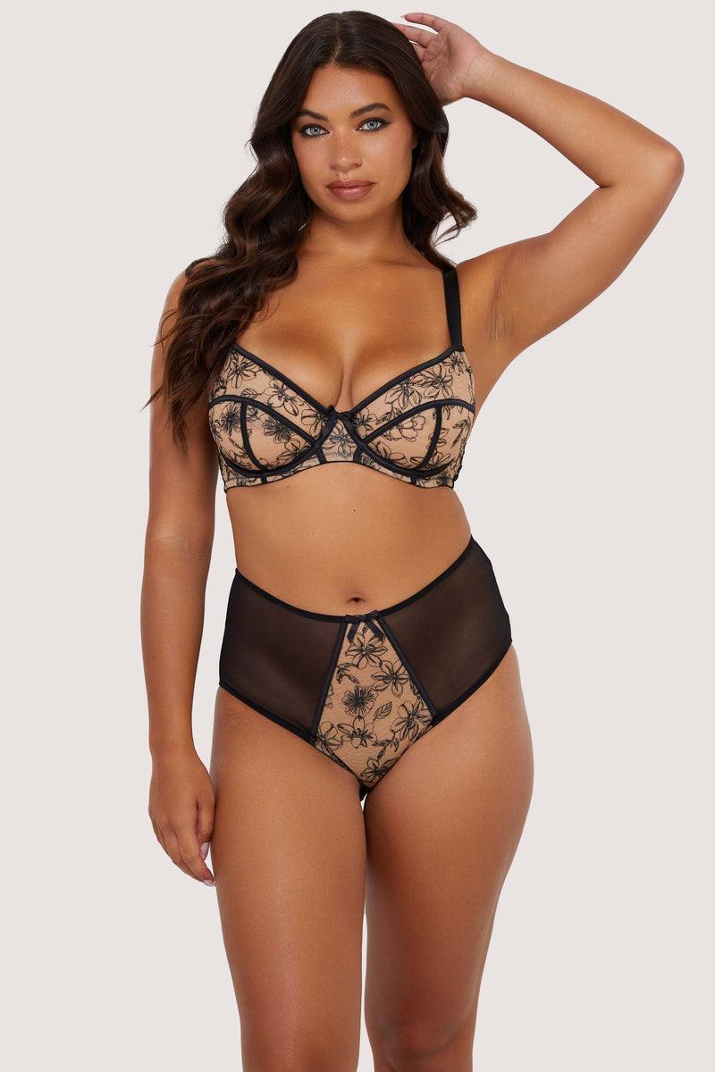 Playful Promises Olivia Black Contrast Embroidery High Waist Brief
