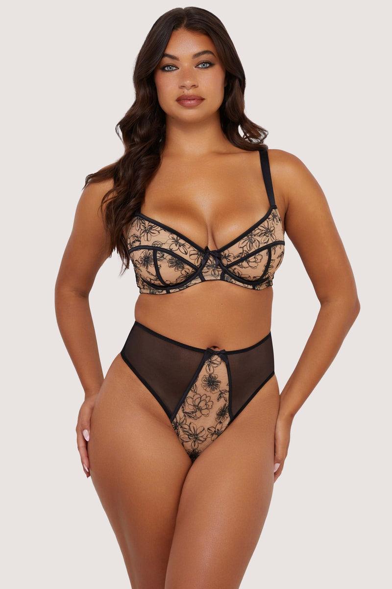 Playful Promises Olivia Black Contrast Embroidery Thong