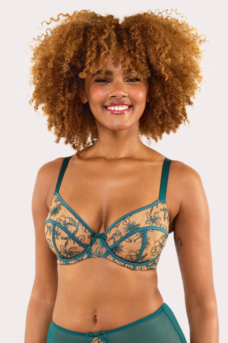 Playful Promises Olivia Teal Contrast Embroidery Balconette Bra