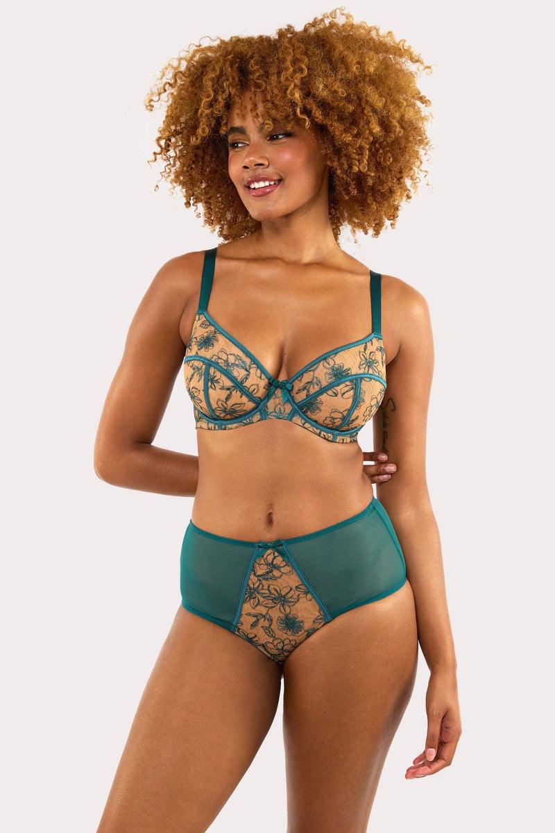 Playful Promises Olivia Teal Contrast Embroidery Balconette Bra