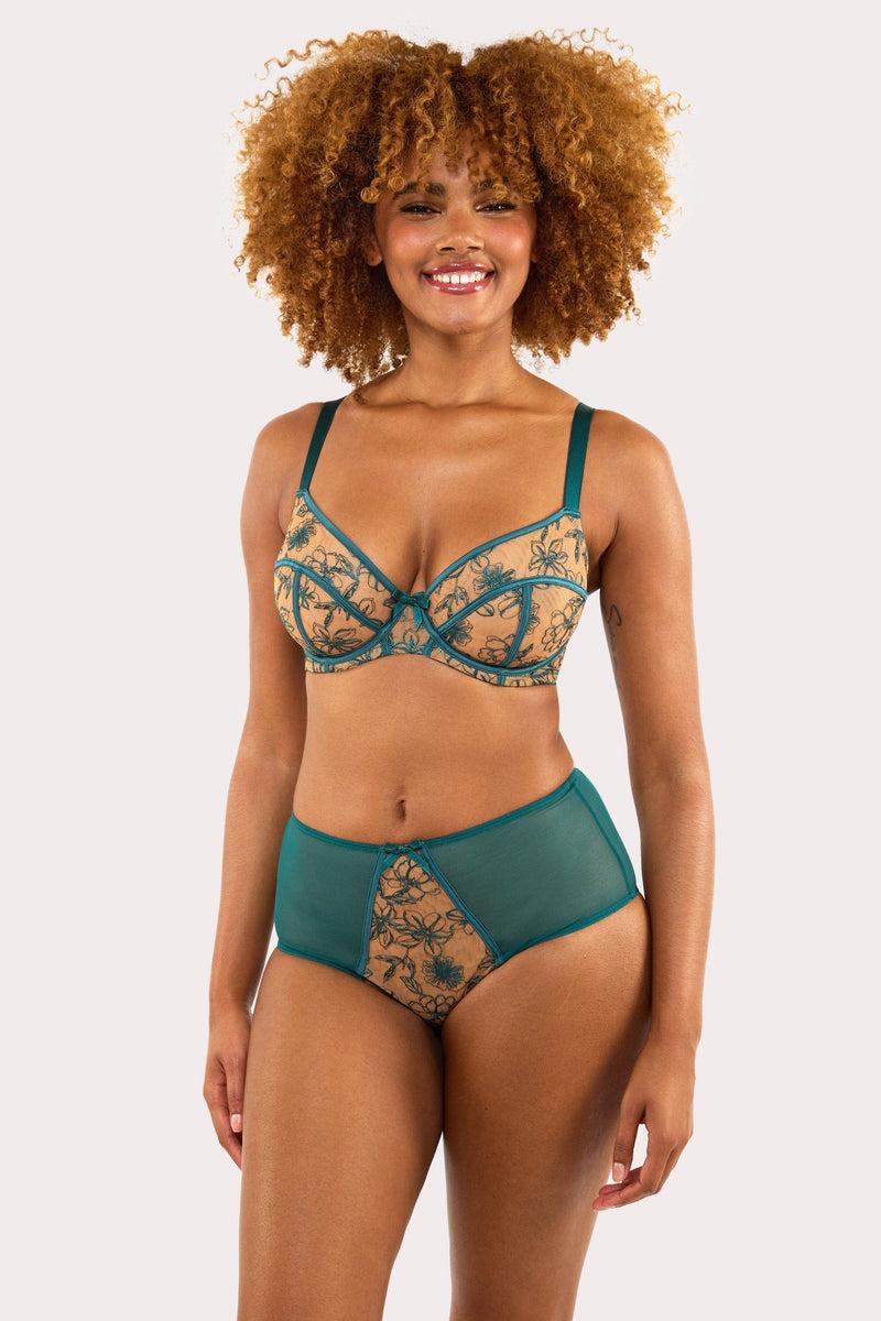Playful Promises Olivia Teal Contrast Embroidery High Waist Brief