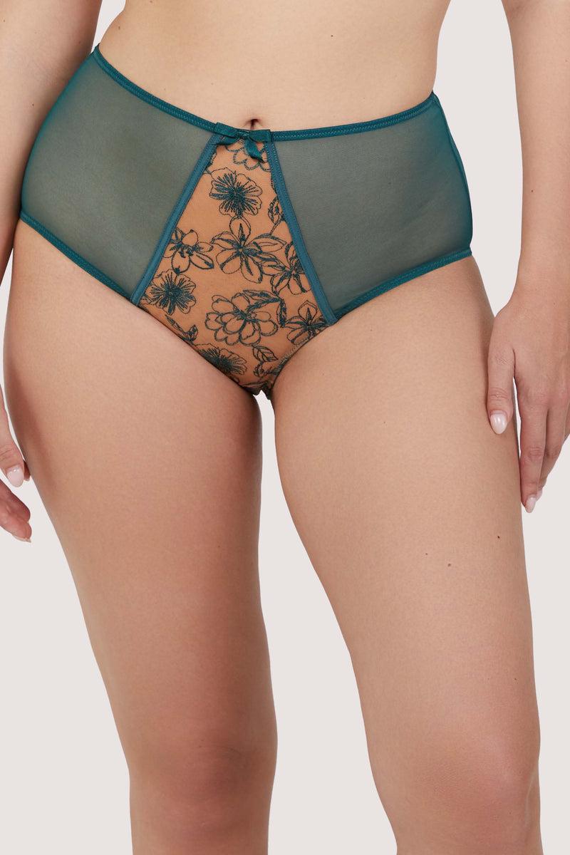 Playful Promises Olivia Teal Contrast Embroidery High Waist Brief