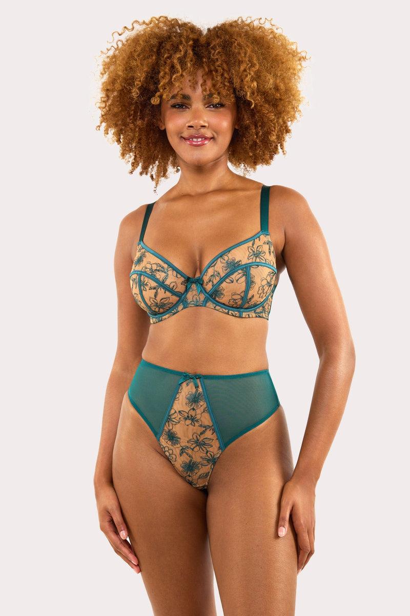 Playful Promises Olivia Teal Contrast Embroidery Thong