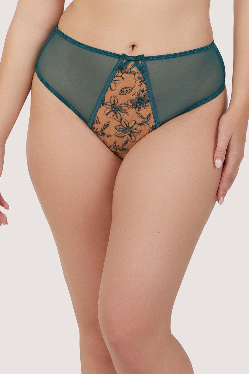Playful Promises Olivia Teal Contrast Embroidery Thong