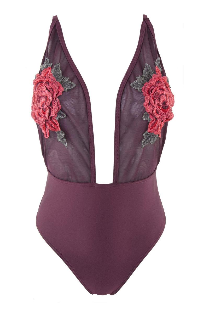 Playful Promises Peek & Beau Applique & Mesh Plunge Swimsuit