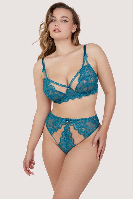 Playful Promises Phoebe Teal Eyelash Lace Balconette Bra