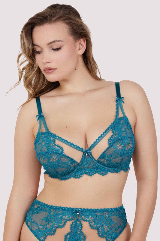 Playful Promises Phoebe Teal Eyelash Lace Balconette Bra