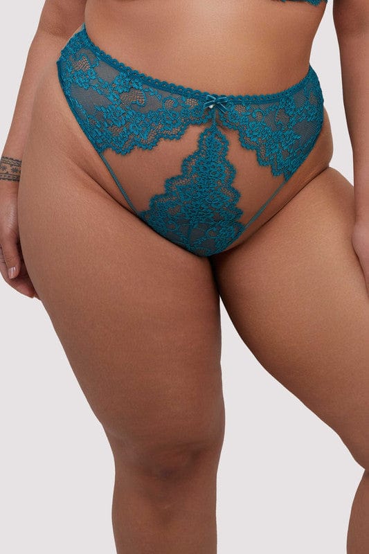 Playful Promises Phoebe Teal Eyelash Lace High Waist Thong