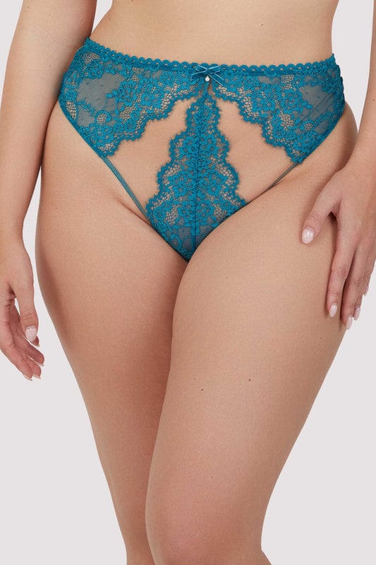 playful promises Phoebe Teal Eyelash Lace High Waist Thong
