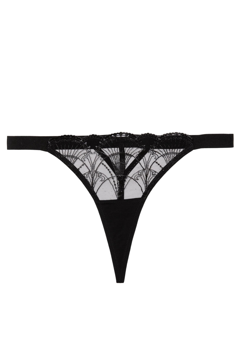 Playful Promises Pippa Black Deco Embroidered Caged Thong