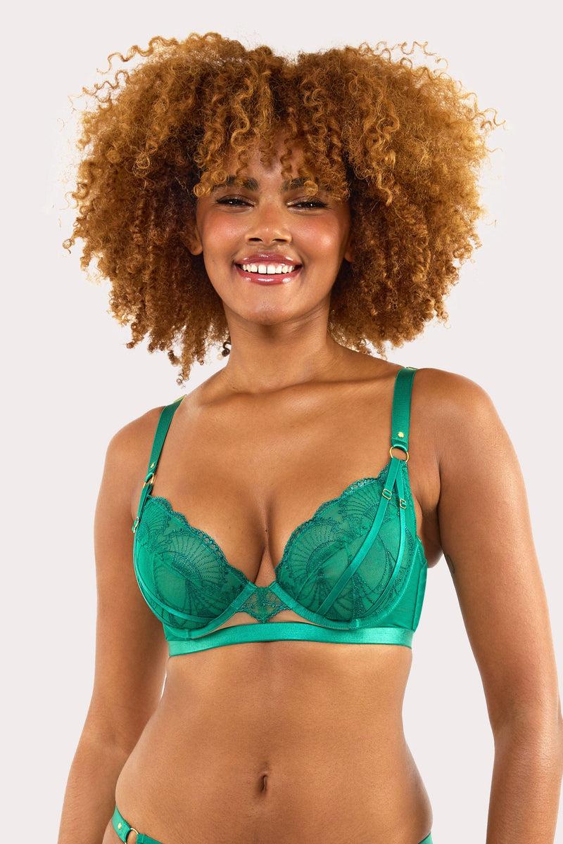 Playful Promises Pippa Forest Green Deco Embroidered Plunge Bra