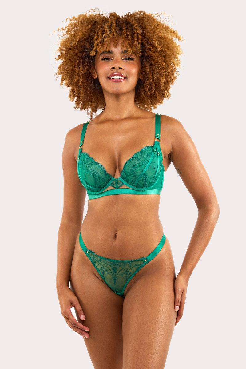 Playful Promises Pippa Forest Green Deco Embroidered Plunge Bra
