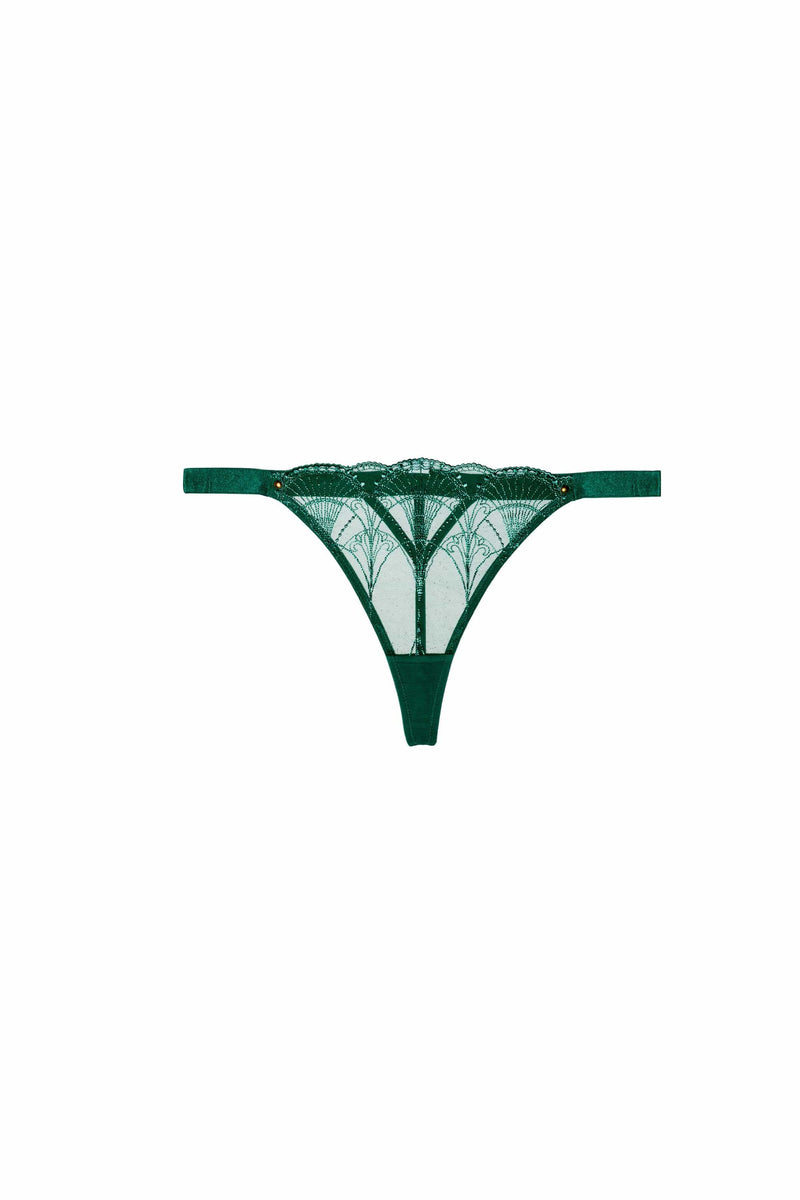 Playful Promises Pippa Forest Green Deco Embroidered Thong