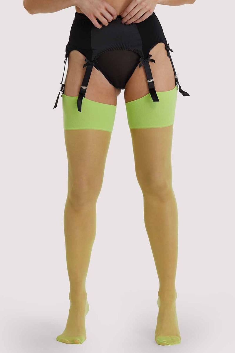 Playful Promises Acid Lime Seamed Stockings