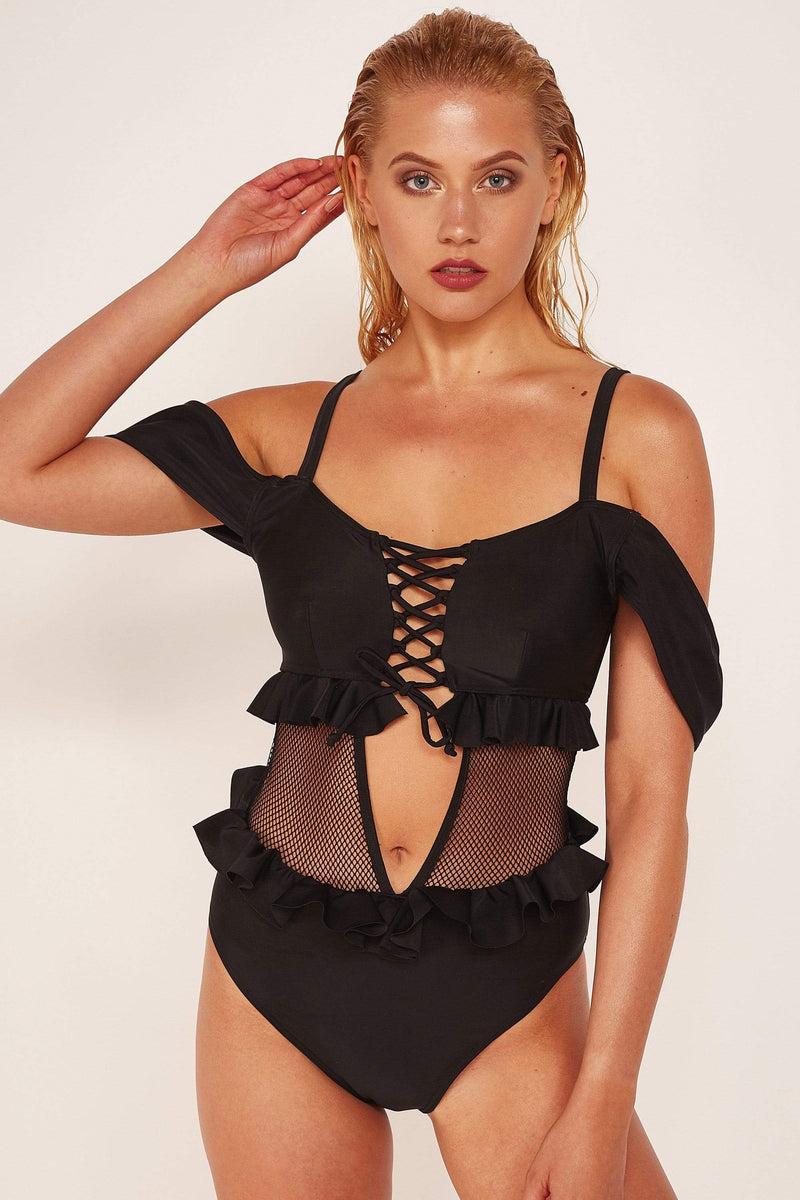 playful promises Black Lace Up Swimsuit