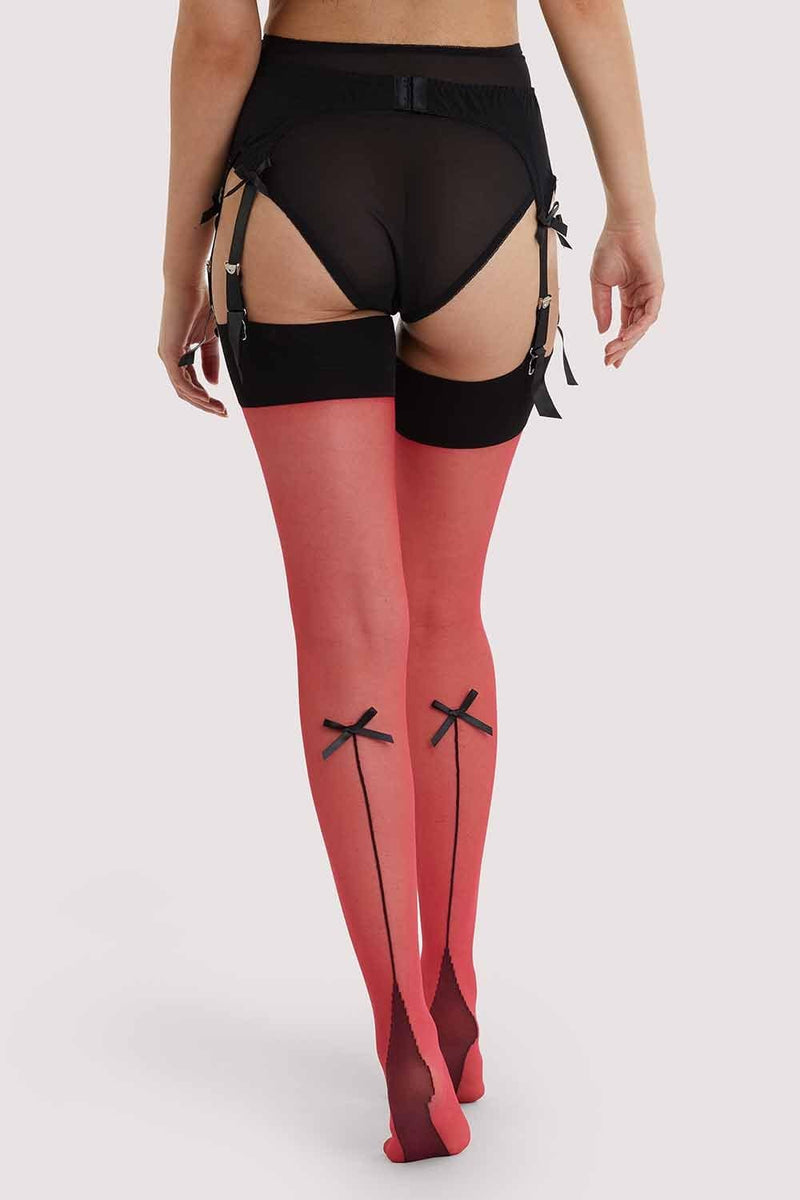 playful promises Bow Back Seamed Stockings Red