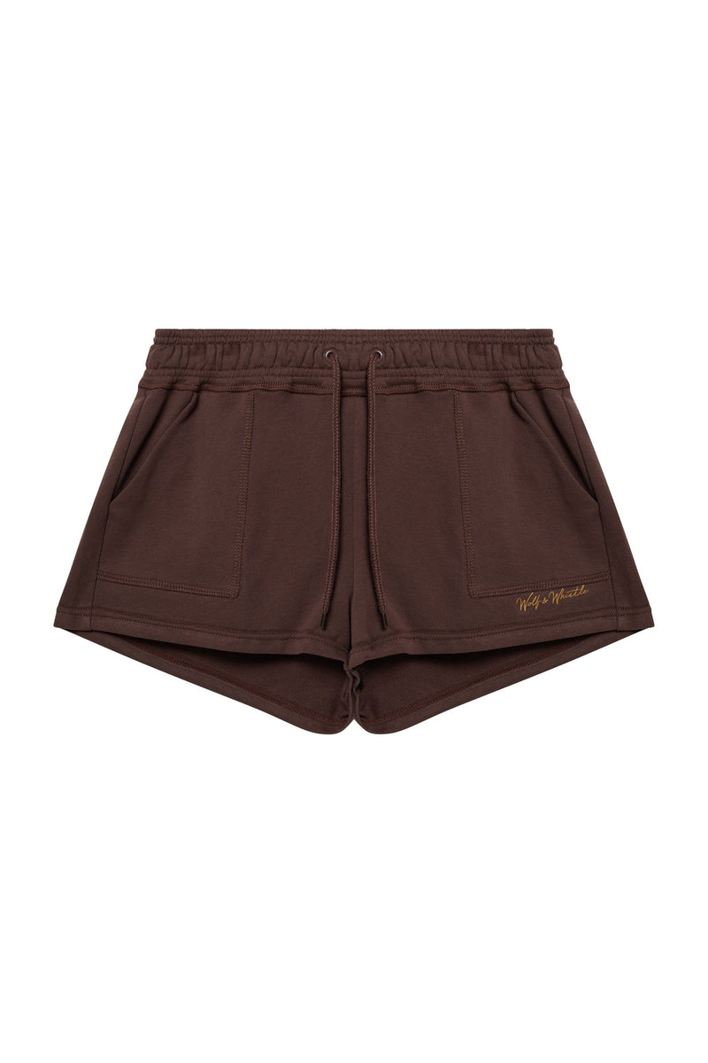 Playful Promises Brown Tie Waist Curve Shorts