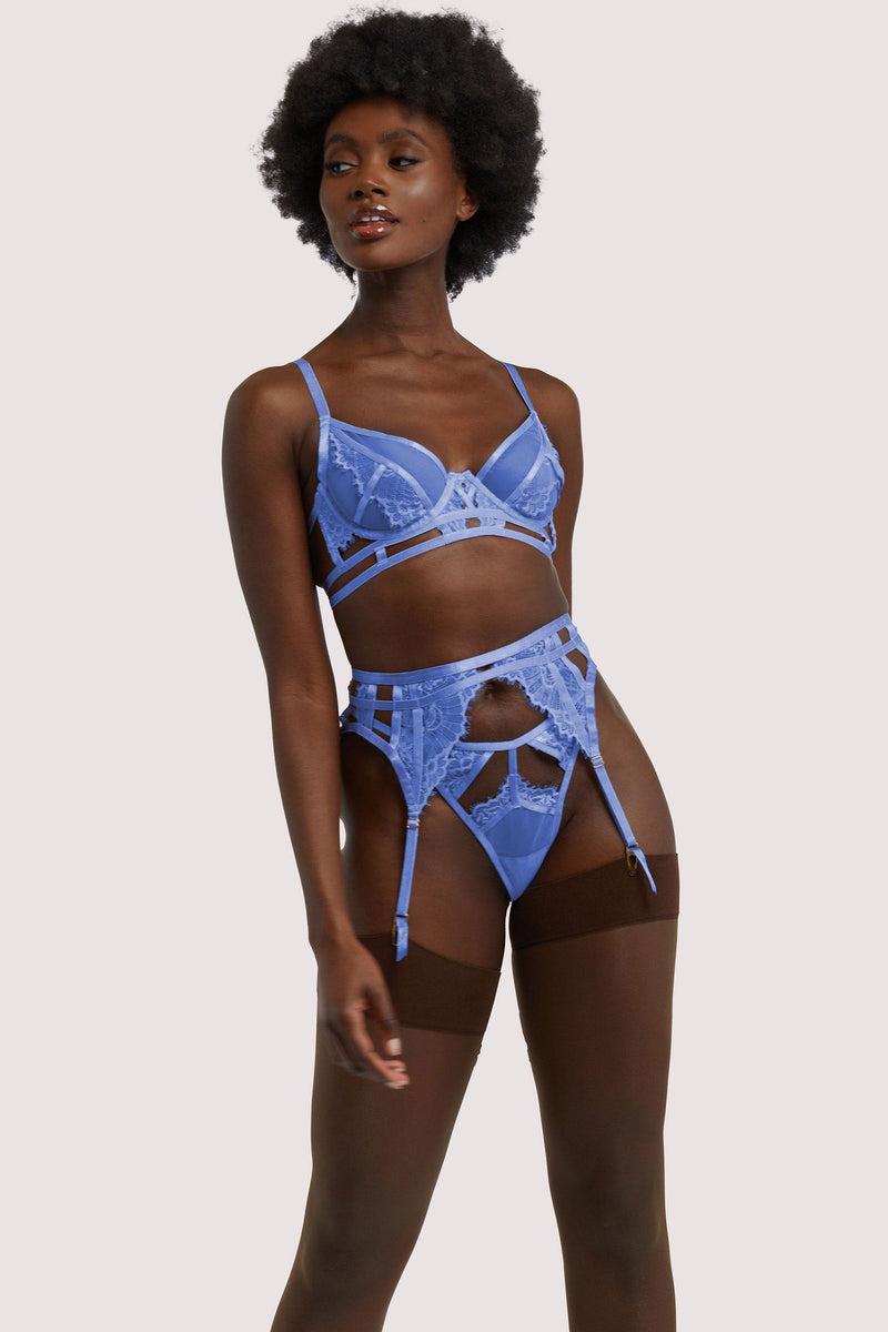 playful promises Claire Blue Caged Lace Suspender