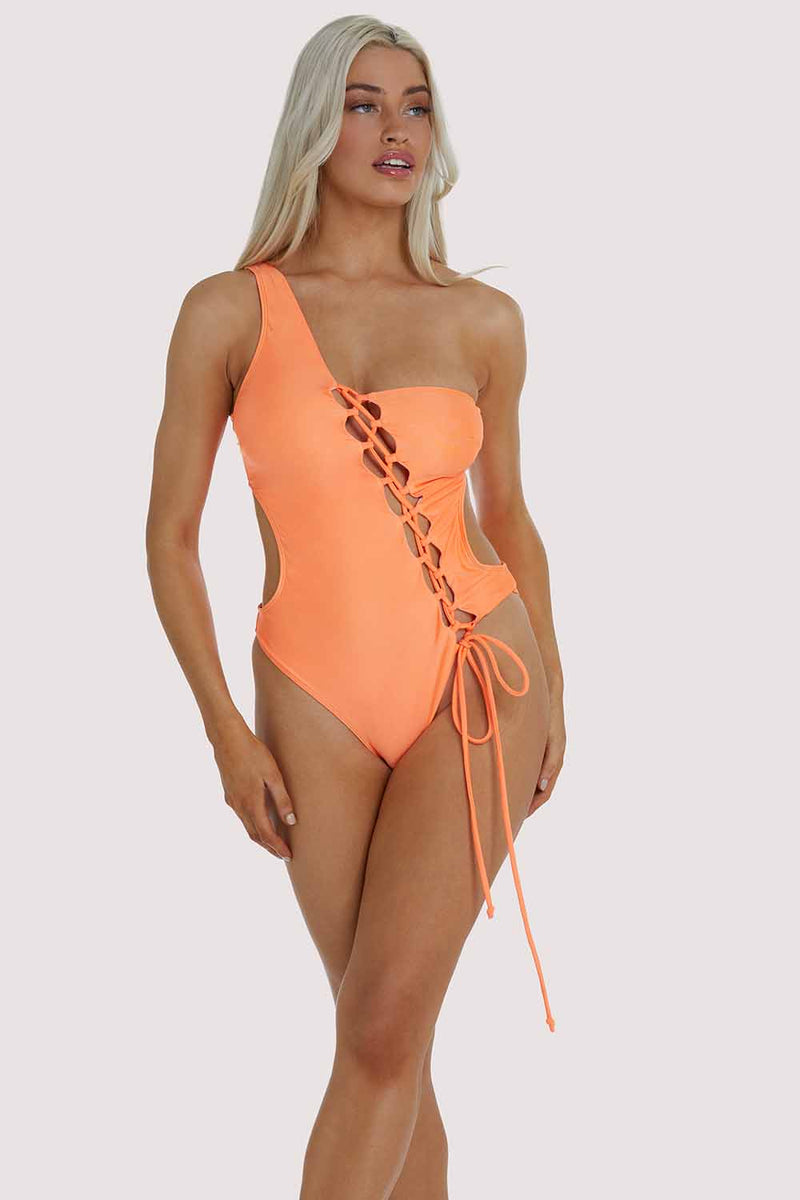 Playful Promises Gianna Orange Lattice Swimsuit