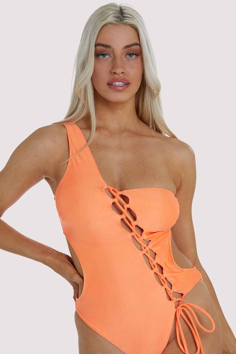 playful promises Gianna Orange Lattice Swimsuit