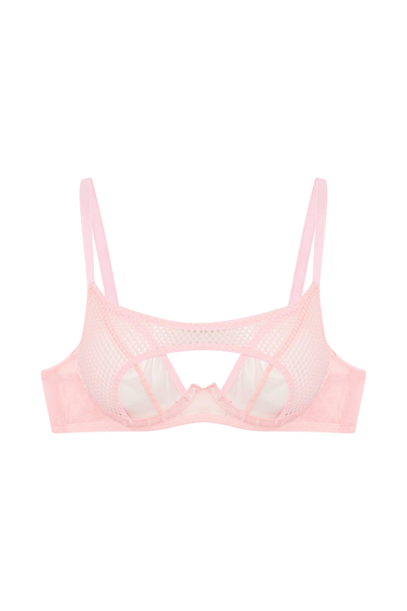 Playful Promises Greta Pink Cut Out Fishnet Bra