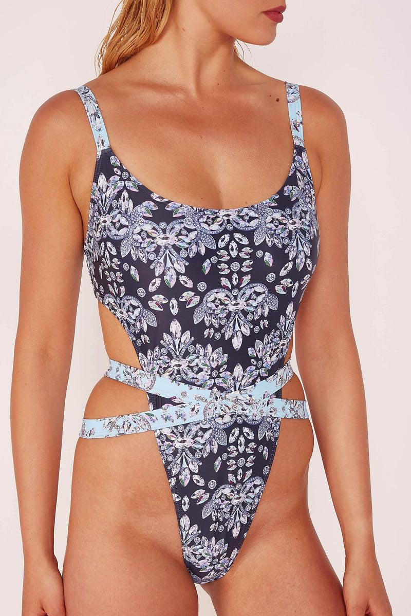 Playful Promises Jewel Baroque Print Swimsuit
