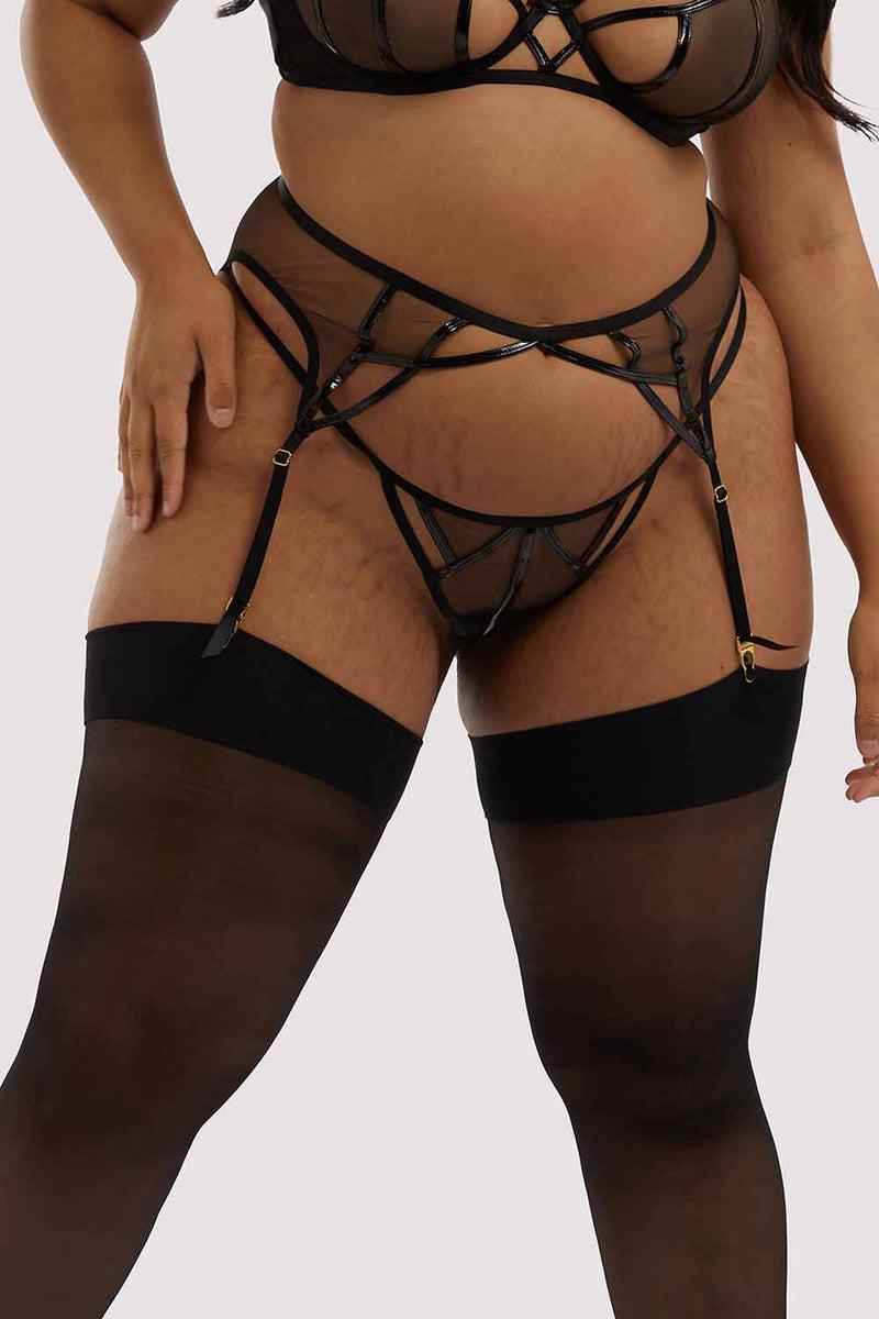 Playful Promises Kelly Black PVC Cut Out Suspender