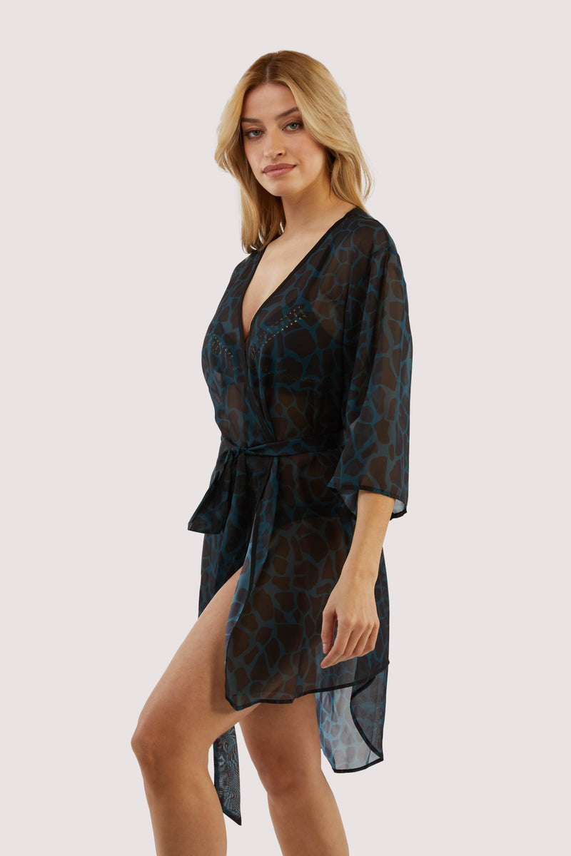 Playful Promises Khaki Giraffe Beach Kimono