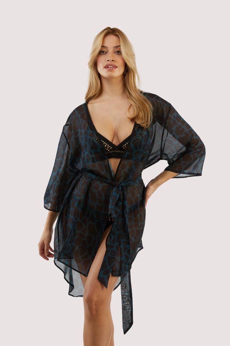 playful promises Khaki giraffe beach kimono