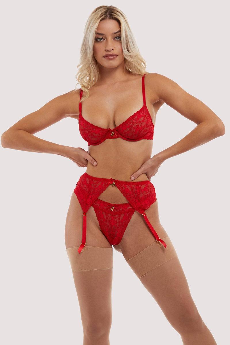 Playful Promises Leomie Red Cherry Suspender Belt