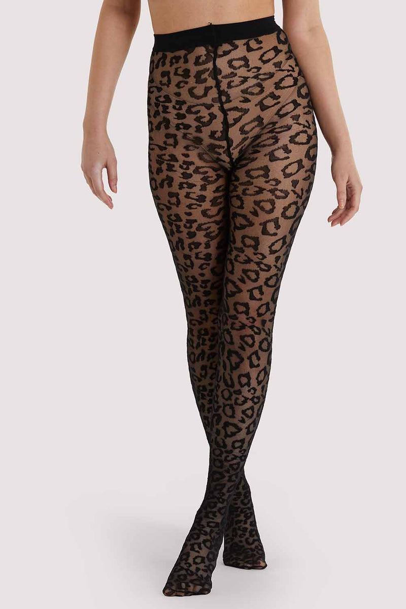 Playful Promises Leopard Knit Tights - Black