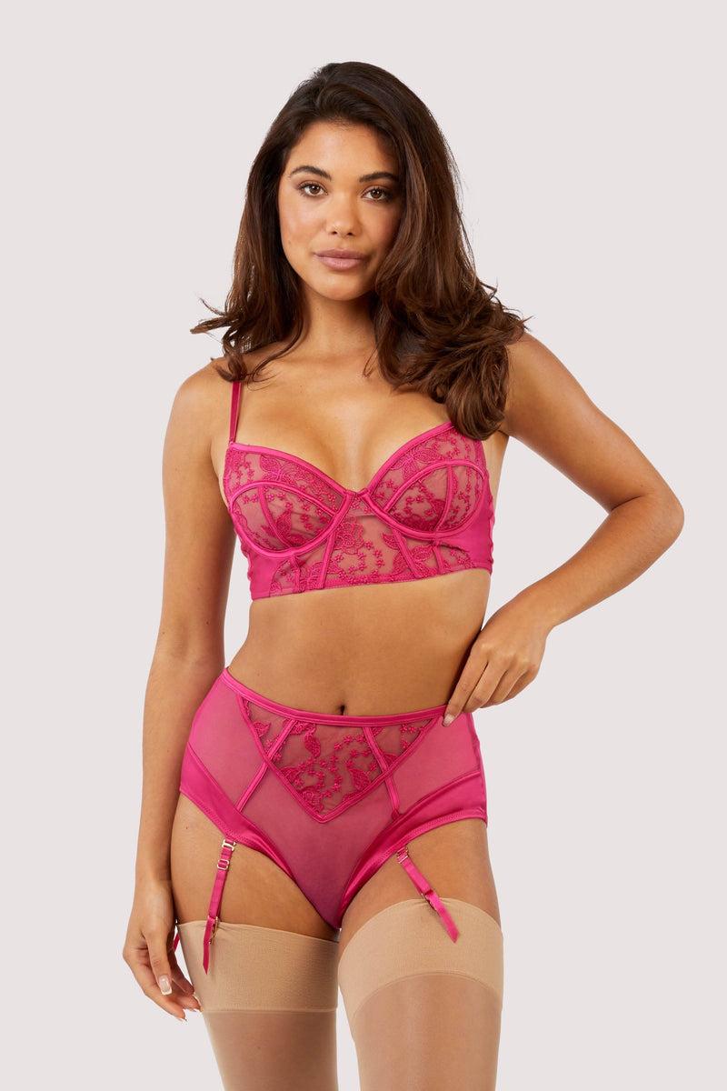 Playful Promises Lyra Pink Longline Embroidery Bra