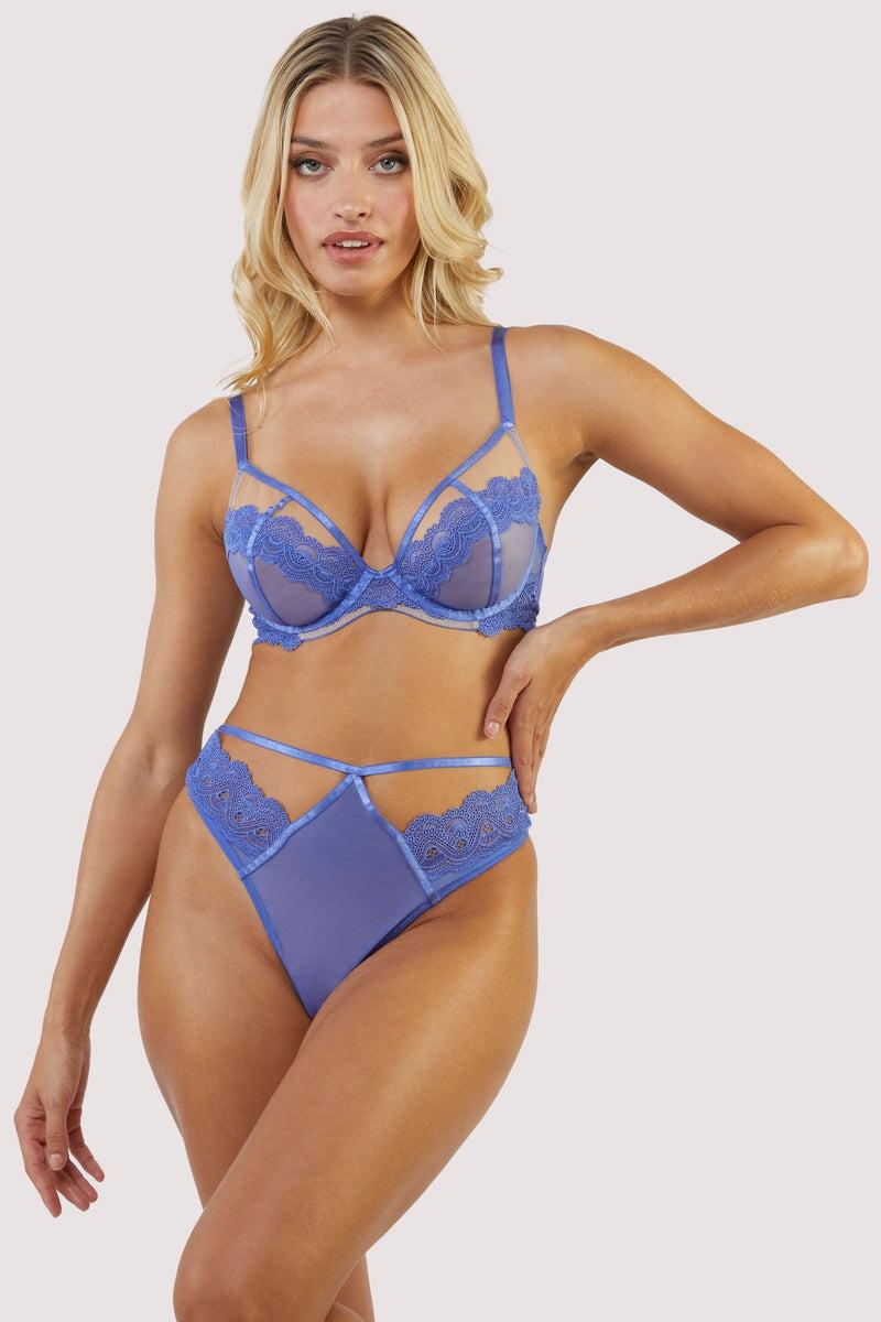 Playful Promises Maisie Blue Lace Trim Balcony Bra
