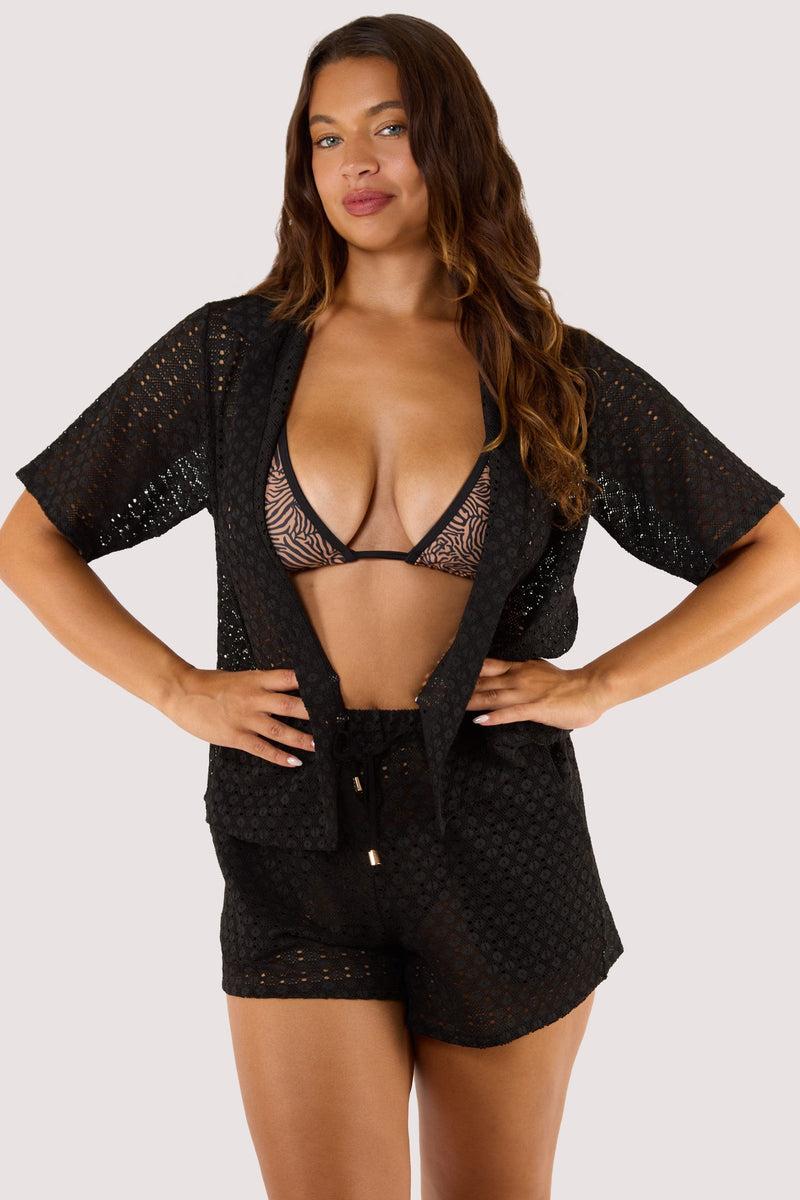 Playful Promises Onyx Black Crochet Beach Shirt