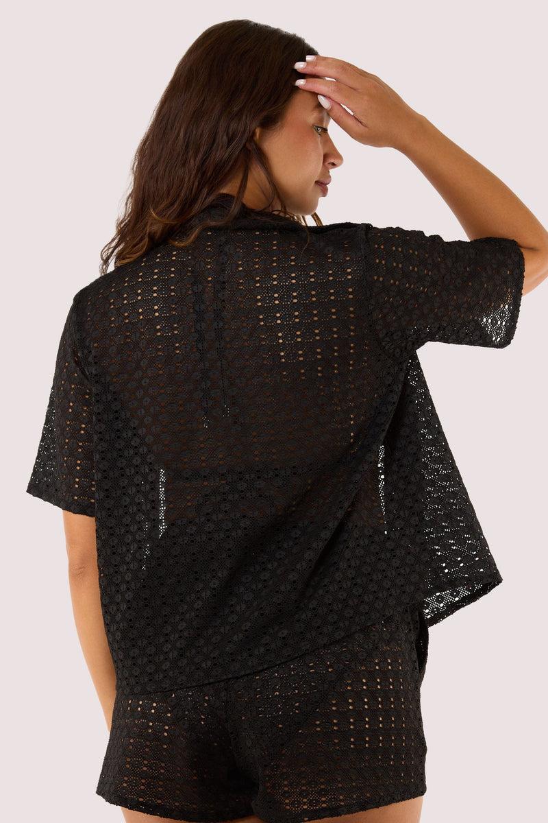 Playful Promises Onyx Black Crochet Beach Shirt