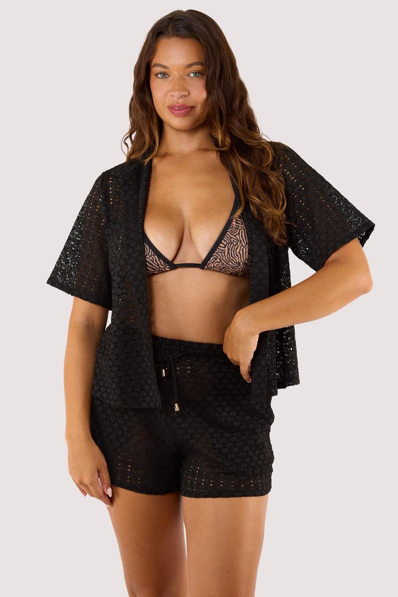 Playful Promises Onyx Black Crochet Beach Shirt