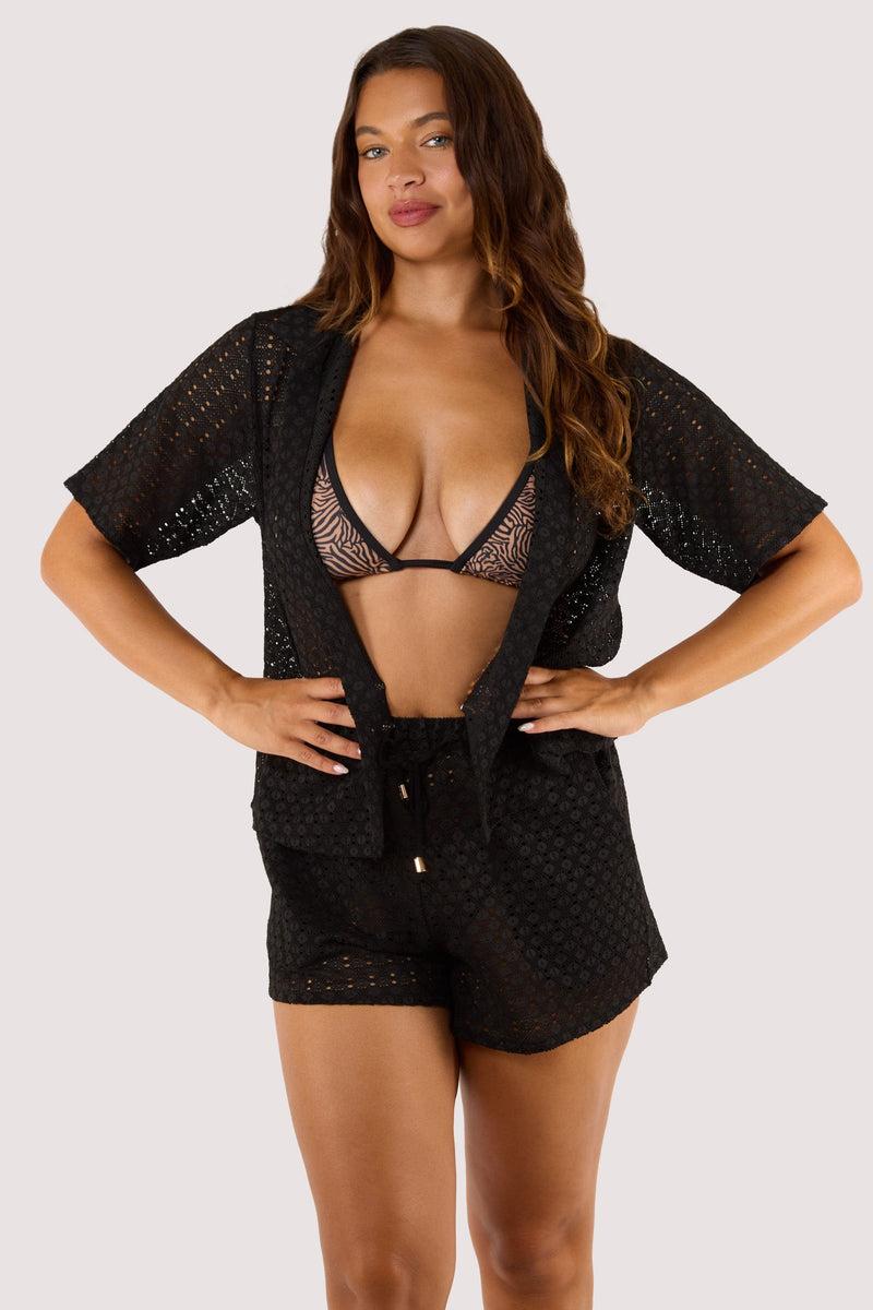 Playful Promises Onyx Black Crochet Beach Shorts